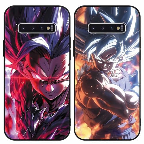 2 Stück Handyhülle für Samsung Galaxy S10 Plus Hülle 6.4 Zoll, Anime Dragonball Super Z DBZ Goku Saiyan Manga Junge Muster Design Case Stoßfest Schutzhülle TPU Bumper Weich Ultra Dünn Cover, 05 von PBNDJVG