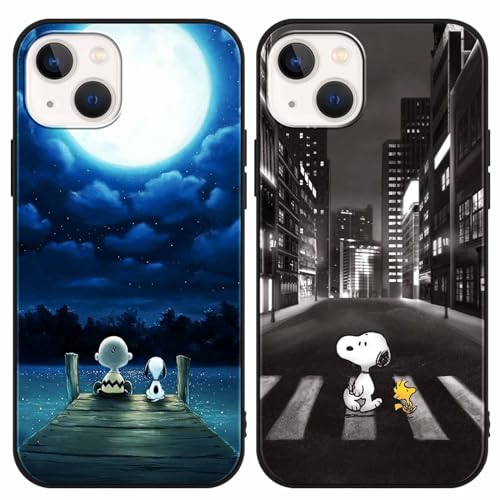 [2 Stück] Schutzhülle für Apple iPhone 13 iPhone 14 Hülle 6,1", Weich TPU Stoßfest Silikon Cartoon Anime Handyhülle mit Snoopy Karikatur Muster Design Cover für iPhone 13 iPhone 14,Niedlich 1 von PBNDJVG