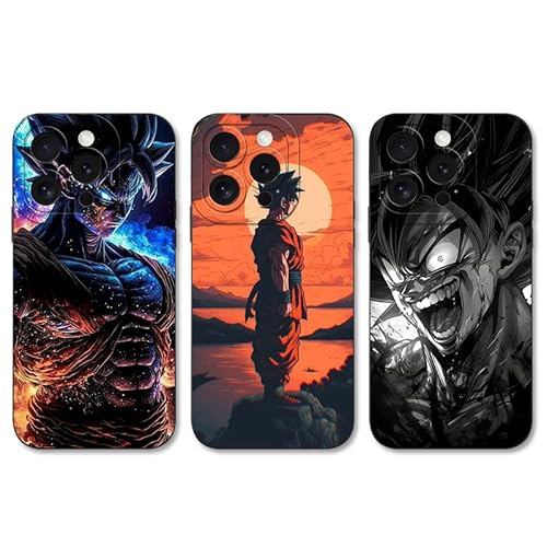 3 Stück Handyhülle für Apple iPhone 12 Hülle 6.1 Zoll Anime Dragonball Super Z DBZ Son Goku Manga Muster Design Junge Case All Inklusiv Linsen Schutzhülle Stoßfest TPU Silikon Weich Ultra Dünn, 02 von PBNDJVG