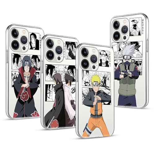 4 Stück Handyhülle für Apple iPhone 13 mini 5.4'' Anime Naruto Sasuke Kakashi Itachi Uchiha Manga Muster Design Junge Case All Inklusiv Linsen Schutzhülle Stoßfest TPU Silikon Transparent Case, 01 von PBNDJVG