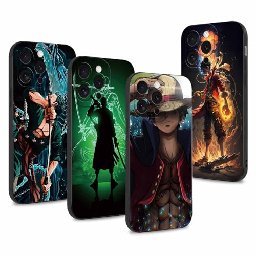 4 Stück Handyhülle für Apple iPhone 15 PRO MAX Hülle 6.7'' Anime Luffy Zoro Gear 5 Sun God Nika Manga Muster Design Case Kameraschutz Schutzhülle TPU Silikon Weich Ultra Dünn von PBNDJVG