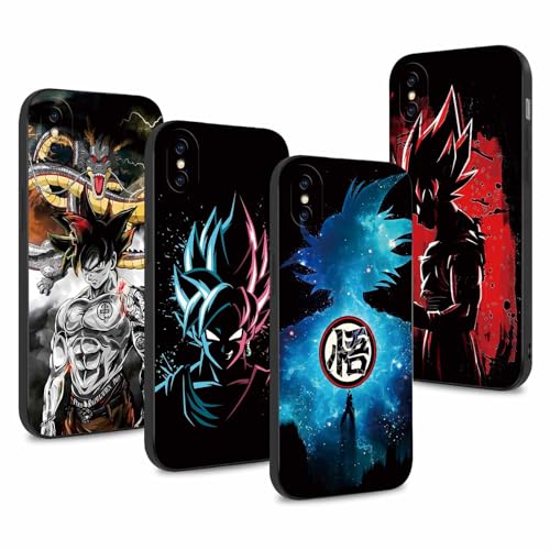 4 Stück Handyhülle für Apple iPhone X/iPhone XS 5.8 Zoll Anime Dragonball Super Z DBZ Son Goku Manga Muster Design Junge Case All Inklusiv Linsen Schutzhülle TPU Silikon Weich Ultra Dünn Cover, 02 von PBNDJVG