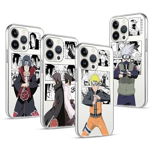 4 Stück Handyhülle für Samsung Galaxy A54 5G 6.4 Zoll Anime Naruto Sasuke Kakashi Itachi Uchiha Manga Muster Design Junge Case All Inklusiv Linsen Schutzhülle TPU Silikon Weich Transparent Cover, 01 von PBNDJVG