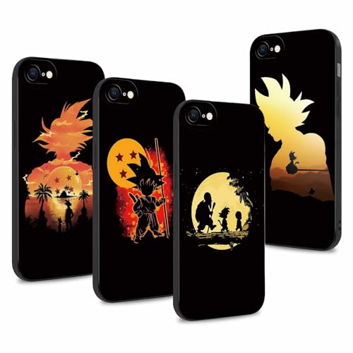 4 Stück Handyhülle für iPhone 7/iPhone 8/iPhone SE 2022/2020 4.7'' Anime Dragonball Super Z DBZ Son Goku Manga Muster Design Junge Case All Inklusiv Linsen Schutzhülle TPU Weich Ultra Dünn Cover, 01 von PBNDJVG