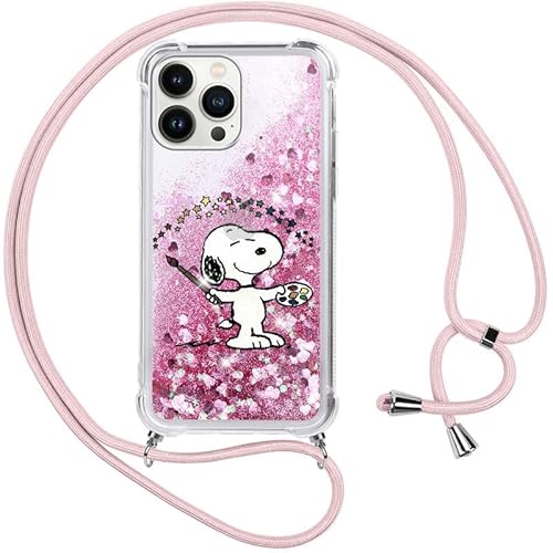 Handykette für iPhone 7/iPhone 8/SE 2020/2022 4,7" Hülle mit Band, Glitzer Treibsand Handyhülle mit Kordel zum Umhängen Transparent Silikon Schutzhülle mit Snoopy Muster für iPhone SE 2020, Rosa 2 von PBNDJVG