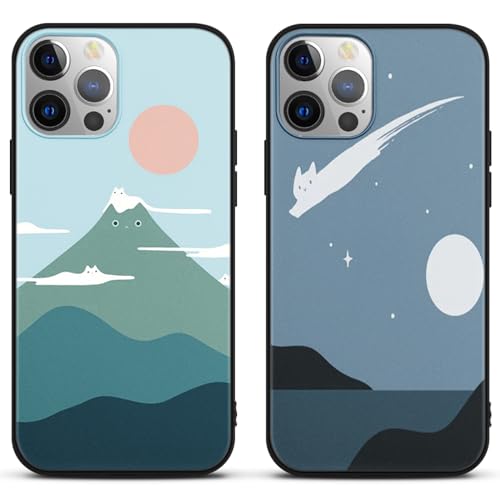 PBNDJVG [2 Stück Aesthetic Handyhülle für iPhone 11 6.1", Süße Cartoon Katze& Berge Muster Design mit KameraSchutz Silikon Schutzhülle,Stoßfestes Dünne TPU Bumper Case von PBNDJVG