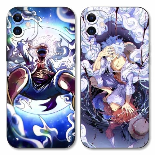 PBNDJVG 2 Stück Handyhülle für Apple iPhone 11 Hülle 6.1'' Anime Luffy Zoro Gear 5 Sun God Nika Muster Design Manga Mode Case Kameraschutz Schutzhülle Stoßfest TPU Silikon Weich Ultra Dünn Schwarz1 von PBNDJVG