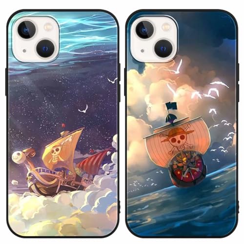 PBNDJVG 2 Stück Handyhülle für Apple iPhone 13/iPhone 14 Hülle 6.1 Zoll, Anime One Piece Thousand Sunny mit Motiv Designs Manga Case Schutz Schutzhülle Stoßfest TPU Weich Ultra Dünn Cover -Schwarz14 von PBNDJVG