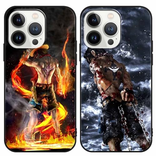 PBNDJVG 2 Stück Handyhülle für Apple iPhone 13 Pro Hülle 6.1 Zoll, Anime One Piece Ace mit Motiv Designs Manga Case Schutz Schutzhülle Stoßfest TPU Weich Ultra Dünn Cover -Schwarz1 von PBNDJVG