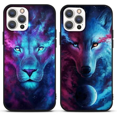 PBNDJVG [2 Stück] Handyhülle für Apple iPhone 14 Pro Max 6,7" Hülle, Schwarz Weich Silikon Stoßfest TPU Schutzhülle mit Wolf Löwe Muster Aesthetic Design Case für iPhone 14 Pro Max, Animal6 von PBNDJVG