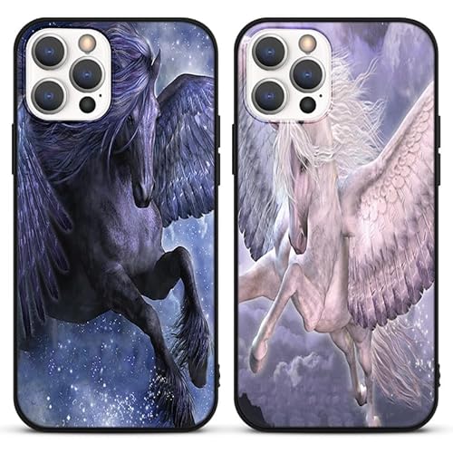 PBNDJVG [2 Stück] Handyhülle für Apple iPhone 15 6,1" Hülle, Schwarz Silikon Stoßfest TPU Schutzhülle mit Pferd Muster Mode Design Junge Mädchen Aesthetic Case für iPhone 15, Animal8 von PBNDJVG