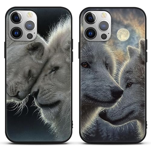 PBNDJVG [2 Stück] Handyhülle für Apple iPhone 15 6,1" Hülle, Schwarz Silikon Stoßfest TPU Schutzhülle mit Wolf Löwe Lustig Muster Junge Mädchen Aesthetic Case für iPhone 15, Animal2 von PBNDJVG