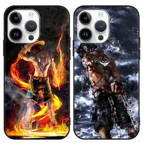 PBNDJVG 2 Stück Handyhülle für Apple iPhone 15 PRO Hülle 6.1 Zoll, Anime One Piece Ace mit Motiv Designs Manga Case Schutz Schutzhülle Stoßfest TPU Weich Ultra Dünn Cover -Schwarz1 von PBNDJVG