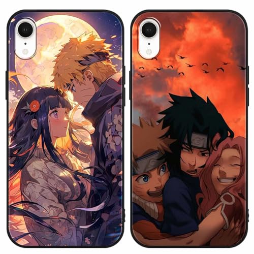 PBNDJVG 2 Stück Handyhülle für Apple iPhone XR Hülle 6.1 Zoll Anime Naruto Uchiha Sasuke Hinata Manga Muster Design Junge Case All Inklusiv Linsen Schutzhülle TPU Silikon Weich Ultra Dünn Cover, 04 von PBNDJVG