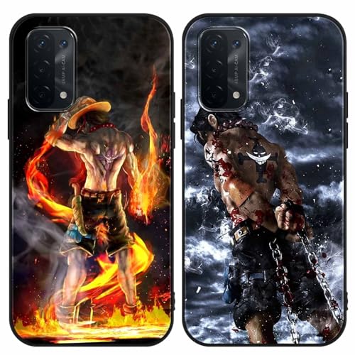 PBNDJVG 2 Stück Handyhülle für Oppo A74(5G)/A54 5G Hülle 6.5 Zoll, Anime One Piece Ace mit Motiv Designs Manga Case Schutz Schutzhülle Stoßfest TPU Weich Ultra Dünn Cover -Schwarz1 von PBNDJVG