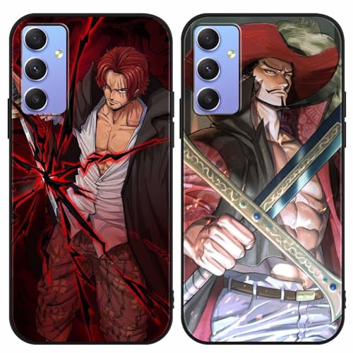 PBNDJVG 2 Stück Handyhülle für Samsung Galaxy A34 5G Hülle 6.5 Zoll, Anime One Piece Shanks mit Motiv Designs Manga Case Schutz Schutzhülle Stoßfest TPU Weich Ultra Dünn Cover -Schwarz12 von PBNDJVG