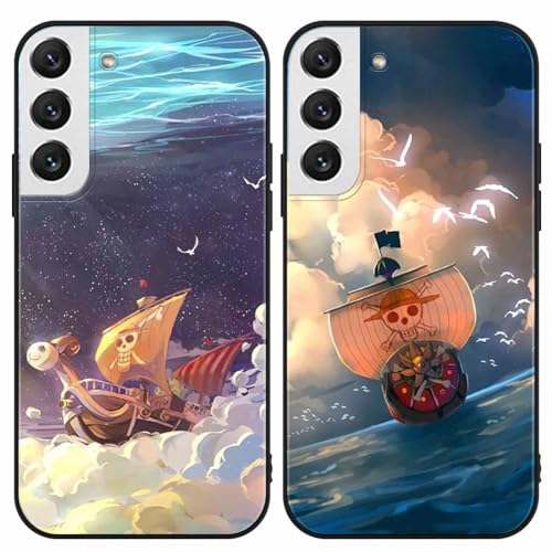 PBNDJVG 2 Stück Handyhülle für Samsung Galaxy S22 5G Hülle 6.1 Zoll, Anime One Piece Thousand Sunny mit Motiv Designs Manga Case Schutz Schutzhülle Stoßfest TPU Weich Ultra Dünn Cover -Schwarz14 von PBNDJVG