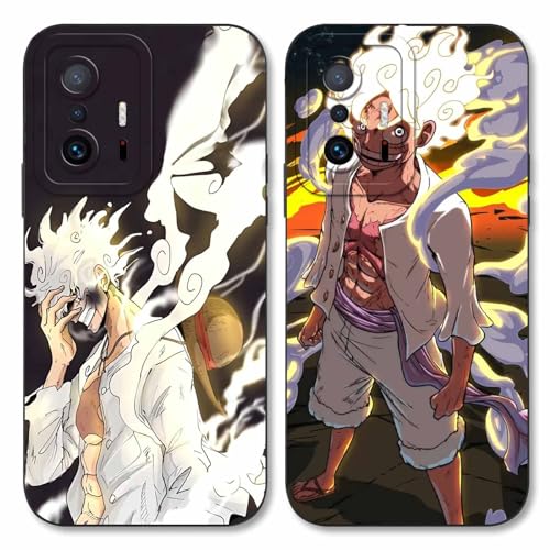 PBNDJVG 2 Stück Handyhülle für Xiaomi 11T(5G)/11T Pro Hülle 6.67'' Anime Luffy Zoro Gear 5 Sun God Nika Muster Design Manga Case Kameraschutz Schutzhülle TPU Silikon Ultra Dünn Cover -Schwarz5 von PBNDJVG