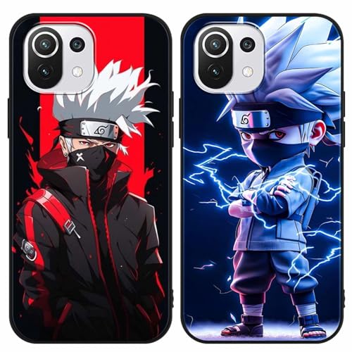 PBNDJVG 2 Stück Handyhülle für Xiaomi Mi 11 Lite(4/5G) Hülle 6.55 Zoll Anime Kakashi Manga Muster Design Junge Case All Inklusiv Linsen Schutzhülle TPU Silikon Weich Ultra Dünn Cover, 12 von PBNDJVG