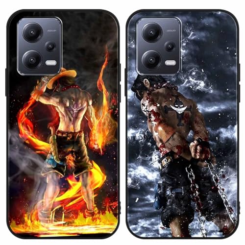 PBNDJVG 2 Stück Handyhülle für Xiaomi Redmi Note 12 5G Hülle 6.67 Zoll, Anime One Piece Ace mit Motiv Designs Manga Case Schutz Schutzhülle Stoßfest TPU Weich Ultra Dünn Cover -Schwarz1 von PBNDJVG