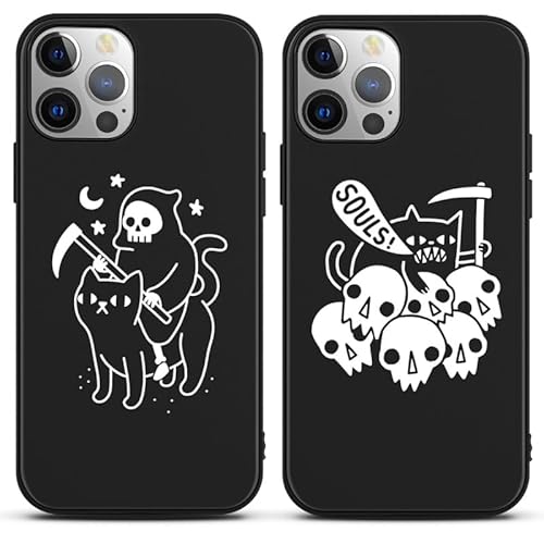 PBNDJVG [2 Stück] Handyhülle für iPhone 14/iPhone 13 6,1" Hülle, Schwarz Weich Silikon Stoßfest TPU Schutzhülle mit Skeleton Halloween Lustig Muster Aesthetic Design Case für iPhone 14 von PBNDJVG