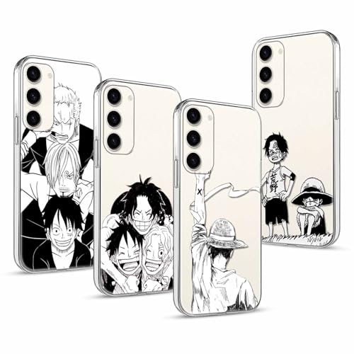 PBNDJVG 4 Stück Handyhülle für Samsung Galaxy S23 5G Hülle 6.1'' Anime Luffy Zoro Gear 5 Sun God Nika Ace Manga Muster Design Case Transparent Schutzhülle TPU Silikon Weich Ultra Dünn von PBNDJVG