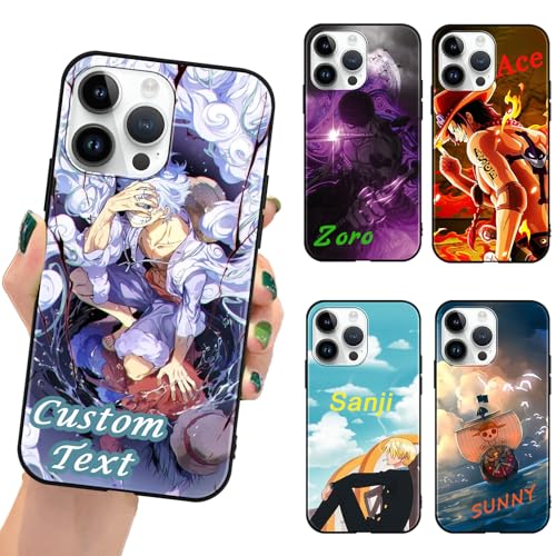 PBNDJVG Personalisierte Handyhülle für Apple iPhone 15 Hülle 6.1 Zoll, Anime One Piece Luffy Zoro Gear 5 Nika Ace Nami Chopper Sanji Manga Muster Optionale Foto & Text Custom Schutzhülle TPU Stoßfest von PBNDJVG