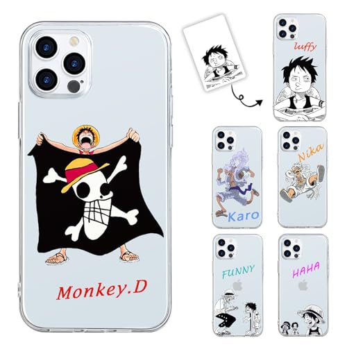 PBNDJVG Personalisierte Handyhülle für Apple iPhone 15 Plus Hülle 6.7 Zoll, Transparent Anime One Piece Luffy Zoro Gear 5 Nika Ace Nami Chopper Sanji Manga Muster Optionale Individuelle Text Custom von PBNDJVG