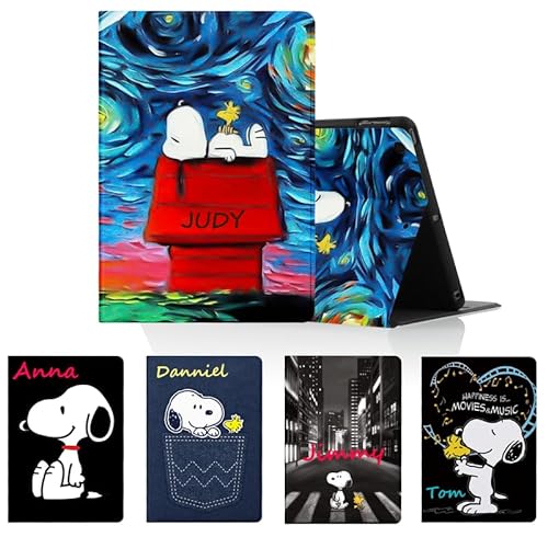 Personalisierte Tablet Hülle für iPad 9,7" 6./5. Generation 2018/2017 Hülle, Personalisiert SchutzHülle mit Anime Snoopy Muster PU Leder Flip Text Individuelle Custom Case von PBNDJVG