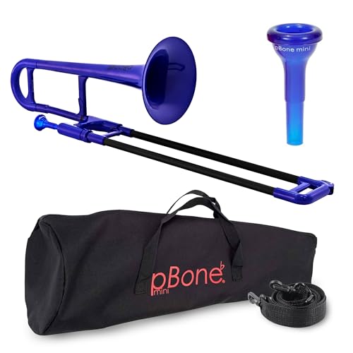 PBONE 700639 Mini-Posaune mit Mundstück und Tasche, blau von PBONE