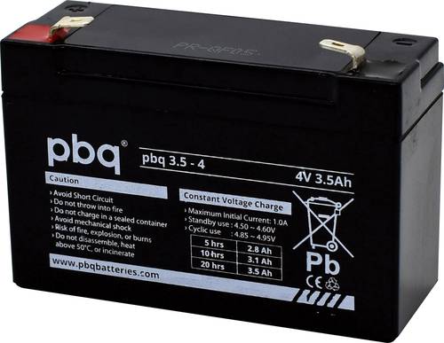 PBQ PB-4-3,5 1694710 Bleiakku 4V 3.5Ah Blei-Vlies (AGM) (B x H x T) 91 x 64 x 35mm Flachstecker 4.8m von PBQ