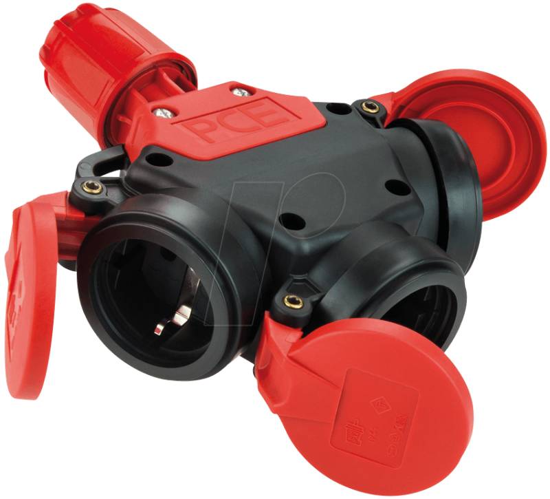 TAUR 253622-S - Schutzkontaktsteckdose Typ F - CEE 7/3, IP44, schwarz / rot von PC ELECTRIC