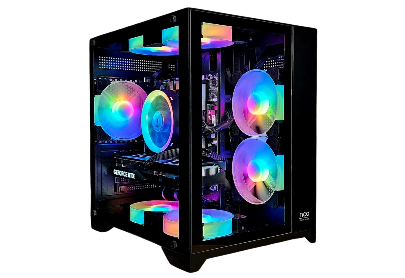 PC Store NCA Gaming PC CHROMA i7 4 GHz Gaming-PC (Intel Core i7, NVIDIA RTX 4070, 8GB RAM 240GB SSD ohne HDD GB RAM, Luftkühlung / optionale Wasserkühlung, RGB Lüfter mit Controller, 700W Netzteil, Bluetooth, WLAN 5 AC) von PC Store NCA