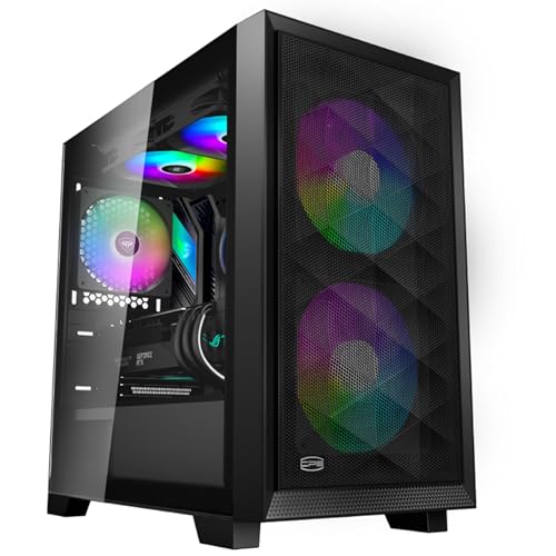 PCCOOLER CPS C3D310 M-ATX PC-Gehäuse mit Glasfenster, 2X 120mm ARGB-Lüfter, unterstützt 240/280mm Wasserkühlung, Staubfilter, SPCC-Stahl Schwarz von PCCOOLER