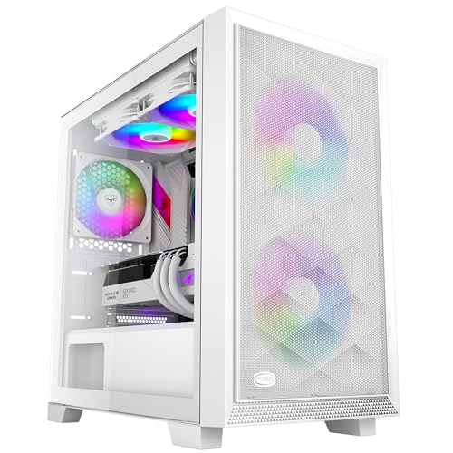 PCCOOLER CPS C3D310 M-ATX PC-Gehäuse mit Glasfenster, 2X 120mm ARGB-Lüfter, unterstützt 240/280mm Wasserkühlung, Staubfilter, SPCC-Stahl Weiß von PCCOOLER