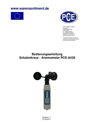 PCE Instruments PCE-A 420 Anemometer 0.9 bis 35 m/s PCE Instruments PCE-A 420 Anemometer 0.9 bis 35 m/s von PCE Instruments