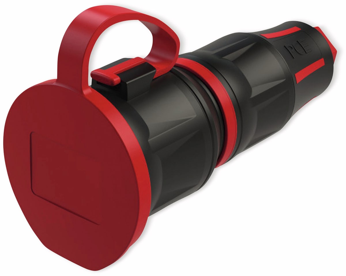 PCE Schutzkontaktkupplung TopTaurus2, mit Deckel, schwarz/rot, mit LED von PCE