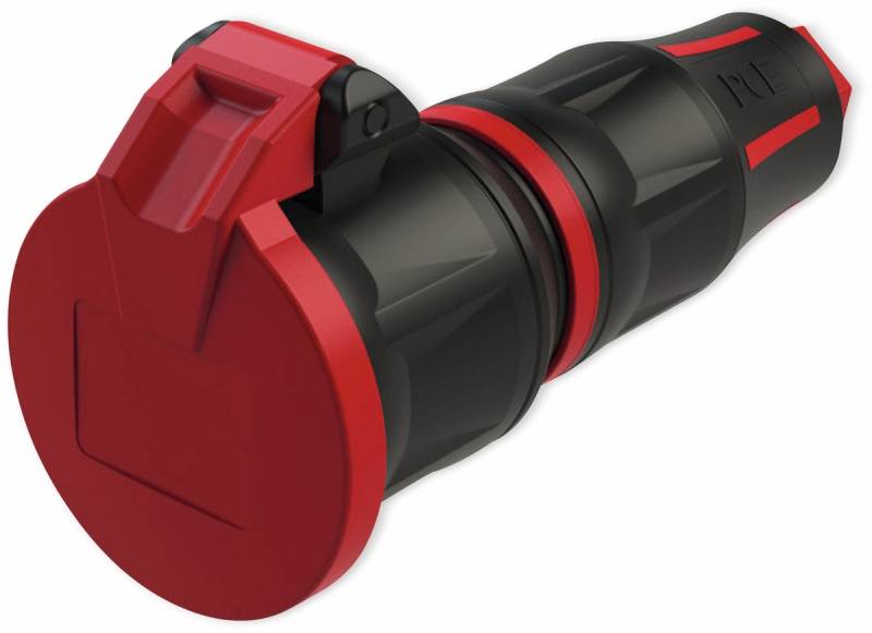 PCE Schutzkontaktkupplung TopTaurus2, mit Klappdeckel, schwarz/rot, mit LED von PCE