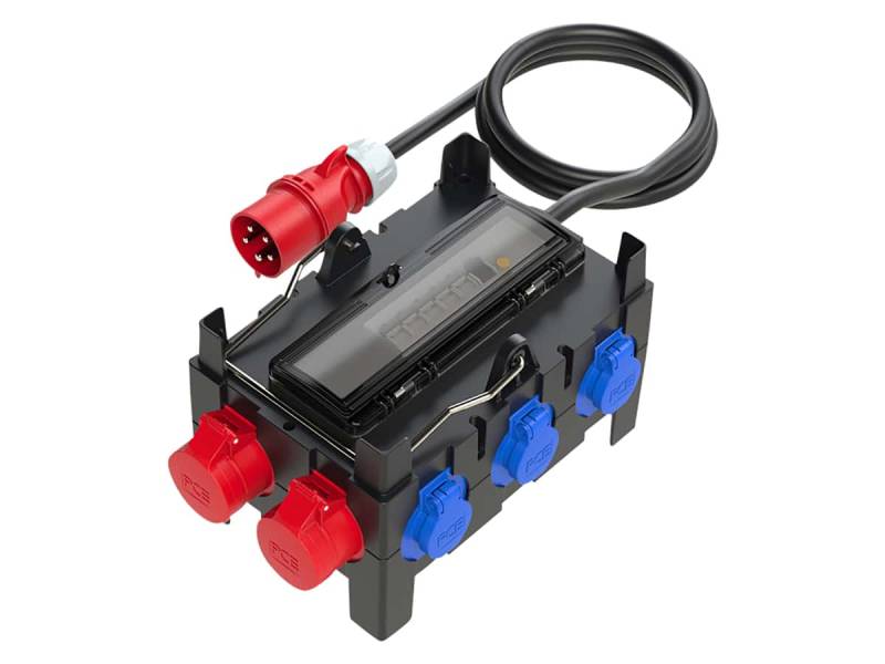 PCE Stromverteiler ISCHL, 2x CEE 16A, 4x SSD 16A, IP44, schwarz von PCE