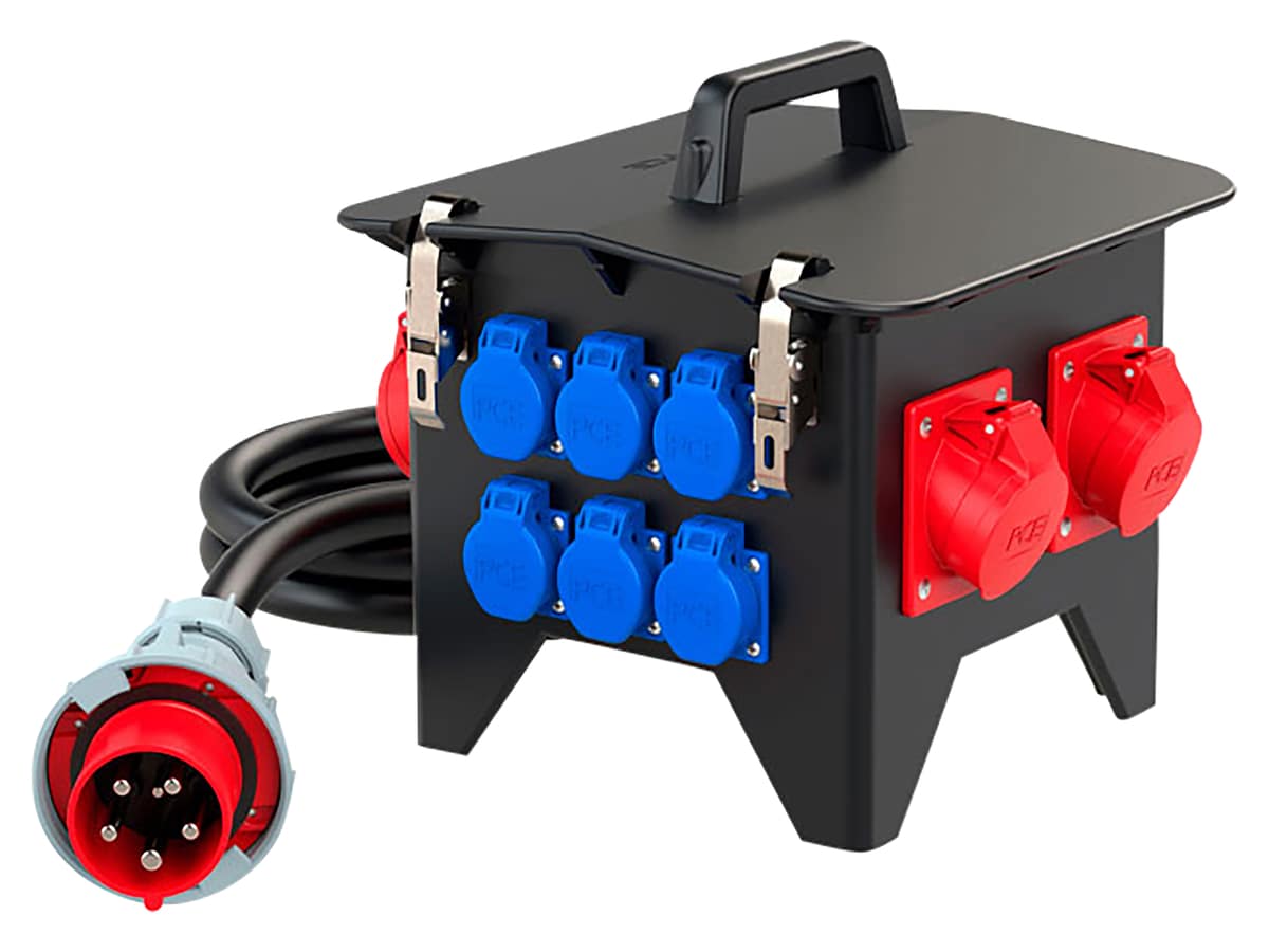 PCE Stromverteiler Spitz, 2x CEE 16A, 2x CEE 32A, 6x SSD 16A, IP54, schwarz PCE Stromverteiler Spitz, 2x CEE 16A, 2x CEE 32A, 6x SSD 16A, IP54, schwarz von PCE