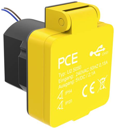 PCE U25050 Aufputz-Steckdose mit USB-Ladeausgang IP54 Gelb von PCE