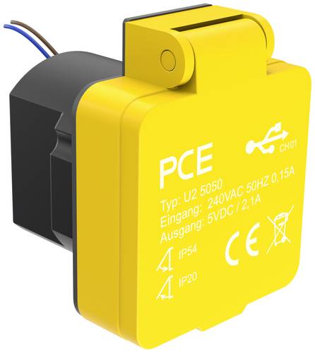 PCE U25050 Aufputz-Steckdose mit USB-Ladeausgang IP54 Gelb PCE U25050 Aufputz-Steckdose mit USB-Ladeausgang IP54 Gelb von PCE