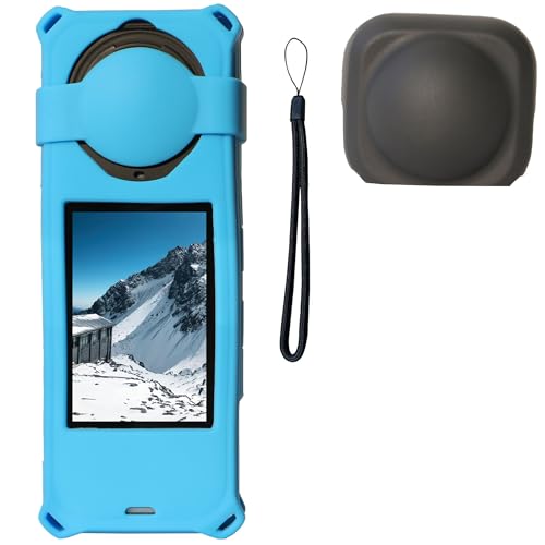 PCTC 360 X5 Silikonhülle + Objektivdeckel, kompatibel mit Insta360 X5 Zubehör, rundum stoßfest, leicht (blau) von PCTC