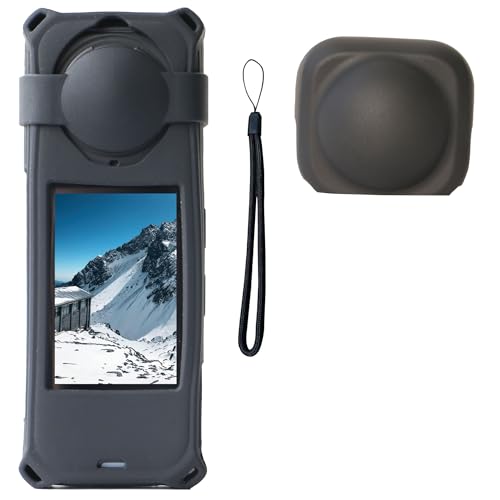 PCTC 360 X5 Silikonhülle + Objektivdeckel, kompatibel mit Insta360 X5 Zubehör, rundum stoßfest, leicht (schwarz) von PCTC