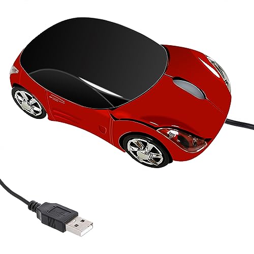 PCTC Coole optische Maus in Auto-Form, USB, kabelgebunden, für Laptop oder Büro, ergonomisch, 1000 dpi, 2 Scheinwerfer, 3 Tasten, Büro, Zuhause, Schule, Geschenk, Rot von PCTC