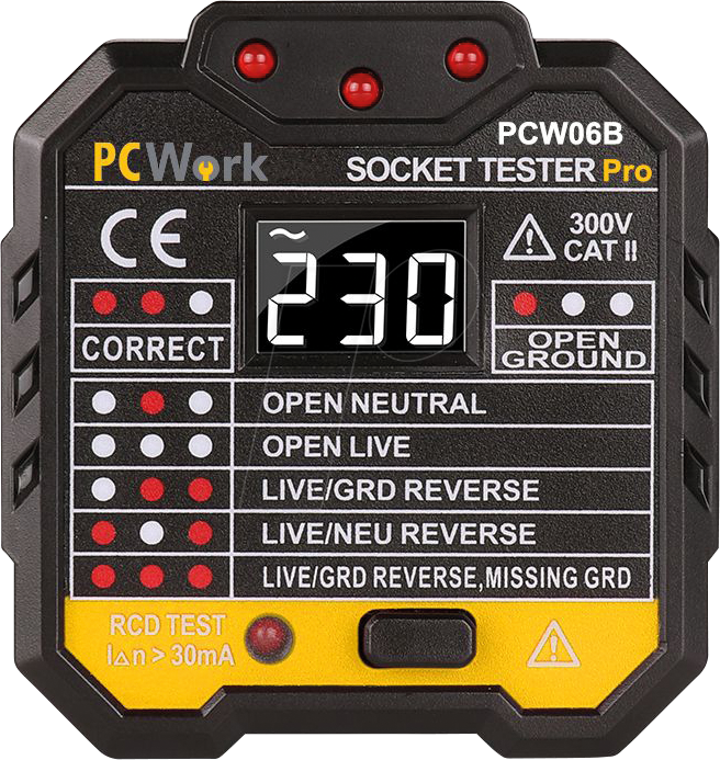 PCW 06B - Steckdosentester PCW06B, mit RCD Prüfung und LCD Display PCW 06B - Steckdosentester PCW06B, mit RCD Prüfung und LCD Display von PCWORK