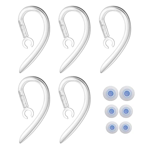 PChero 5pcs 6mm Bluetooth Kopfhörer Ohrbügel Clips Silikon Kabellose Freisprech Kopfhörer Ohrbügel Ersetzen mit 360 ° Drehung & 5 mm Verlängerung + 3 Paar Silikon-Ohrhörer (L/M/S: 13/12/11mm) von PChero
