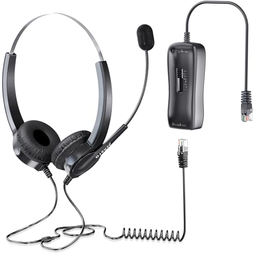 PChero Regelmäßige Ausflüge Phones Headset, Hands-Free Noise Cancelling Corded Binaural Headset Call Center Kopfhörer mit 4-Pin RJ9 Kristall HEA von PChero