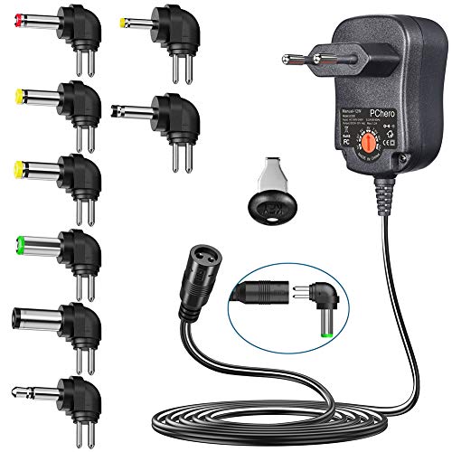 PChero Universeller 12W Wechselstrom/Gleichstrom-Adapter mit 8 Gleichstromsteckern, Spannung von 3 V bis 12 V einstellbar von PChero