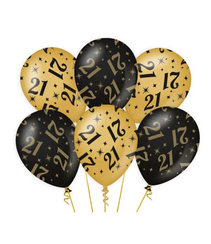 PD-Party 7031303 Classy Party Luftballons | Natürliche Rubber (Latex) | Geburtstag Feier Partei Dekoration - 21, Packung von 6, Gold/Schwarz, 30cm Länge x 30cm Breite x 30cm Höhe von PD-Party
